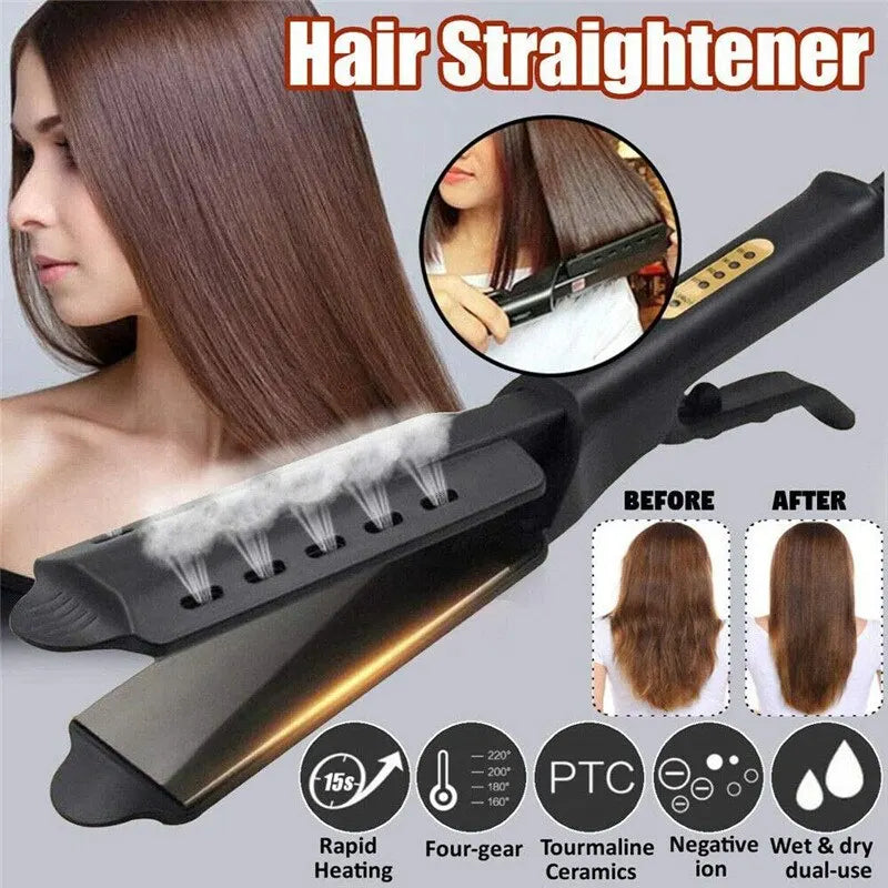 Portable Dual Hair Straightener & Curler - Constant Temp, 4-Gear